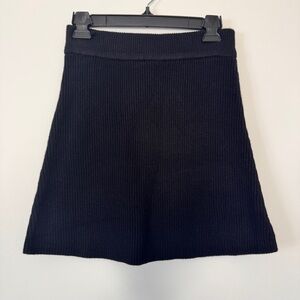 NWT Zara Knit Skirt Elastic Waistband Ribbed Trim Black Academia Soft Sz S